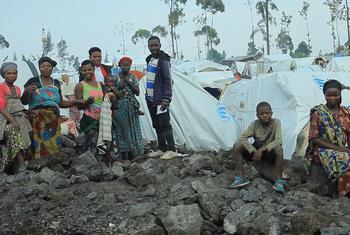 People displaced by conflict shelter at a camp in Goma, in the eastern DRC.