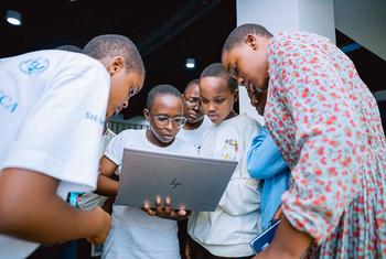 Young women participate in a coding workshop in in Kigali, Rwanda.