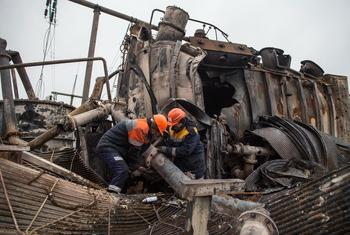 A damaged power substation in Ukraine (file).