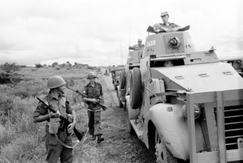 Units of the UN Force in the Congo (ONUC) secured positions outside the perimeter of Elisabethville in 1963. (file)