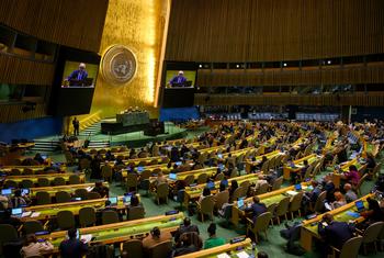 A wide view of the General Assembly as it considered, for adoption, the UN Convention against Cybercrime.