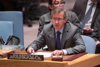 Outgoing Special Representative of the Secretary-General and Head of the UN Support Mission in Libya (UNSMIL), Bernardino Léon, briefs the Security Council.