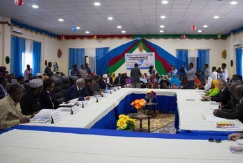 Delegates attend the National Leadership Forum (NLF) in Baidoa, Somalia, on 23 June 2016.