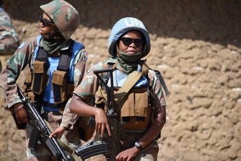 Women combat troops from MONUSCO's South African contingent patrol in the Democratic Republic of the Congo. (file)
