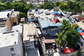 Aerial views of Port-au-Prince and a displacement site in Port-au-Prince.