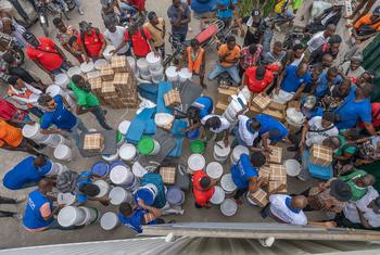 An IOM aid distribution point in Port-au-Prince