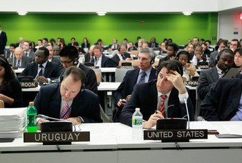 Delegates at a meeting of the General Assembly’s Fifth Committee (Administrative and Budgetary), during which delegates were presented with Secretary-General Ban Ki-moon's proposed UN programme budget for 2012-2013. (27 October) 2011